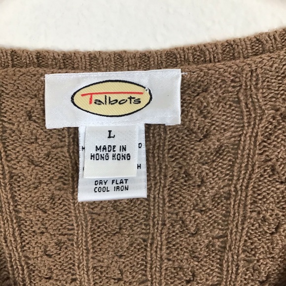 Talbots V-neck cable knit sweater in brown-L - Picture 2 of 8